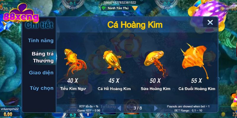 Bảng trả thưởng chi tiết trong Happy Fishing
