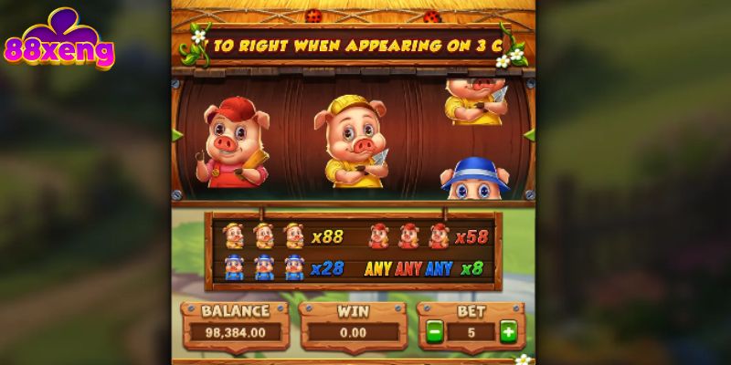 Hé lộ về bảng trả thưởng tại game slot Three Little Pigs